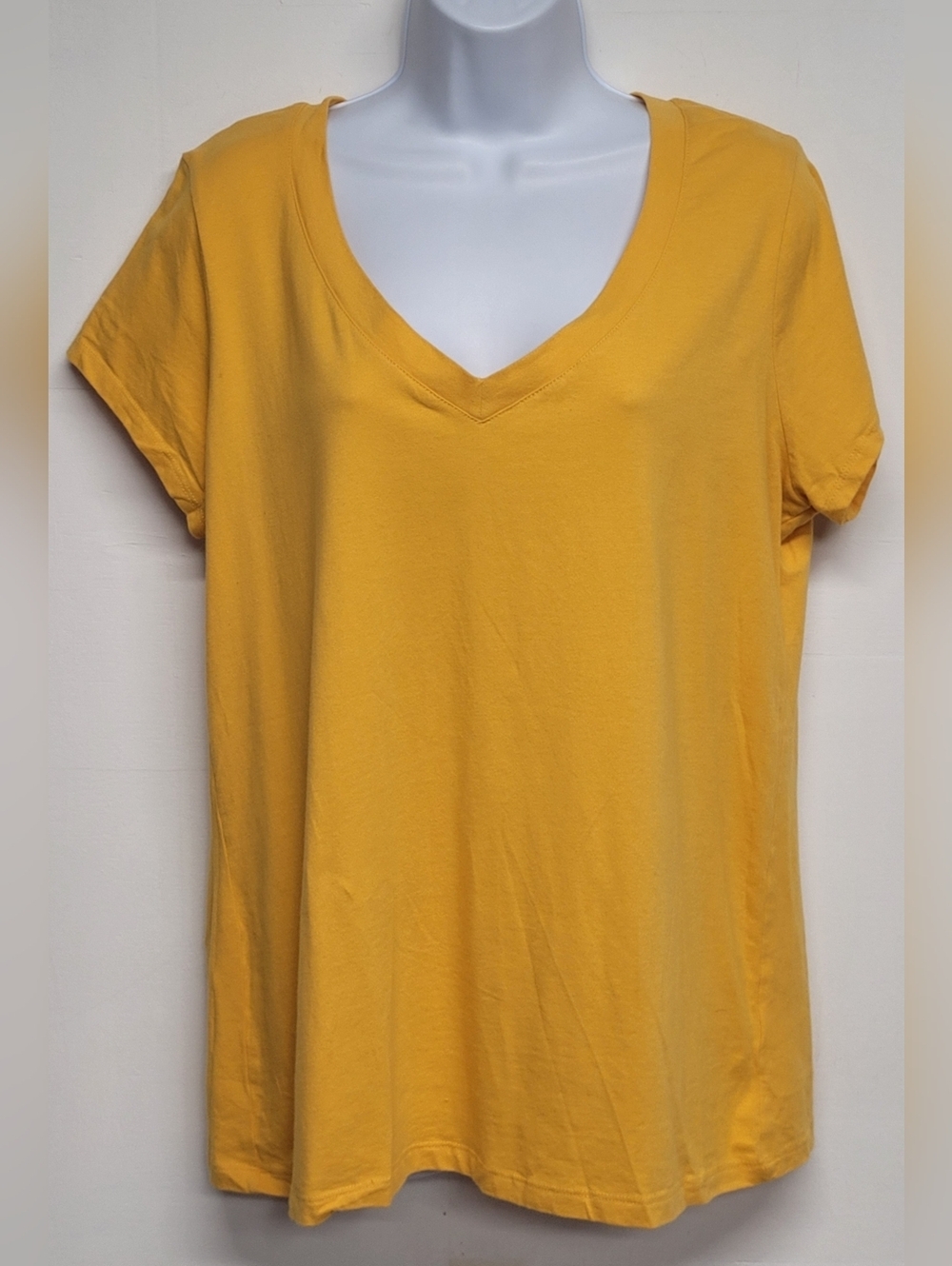 Ambiance 3XL Vintage Short Sleeve Tee Top Yellow Mustard V Neck Stretch